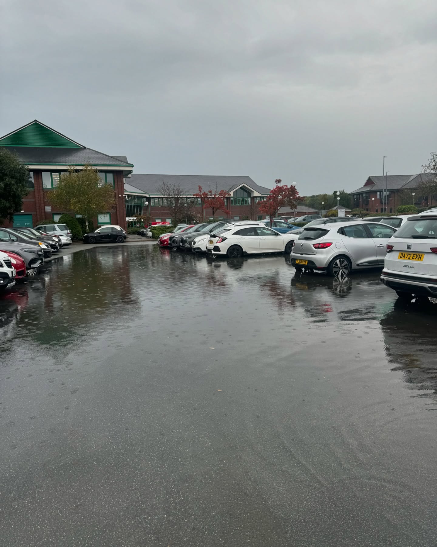 Flooded business park car park before DMS drainage works