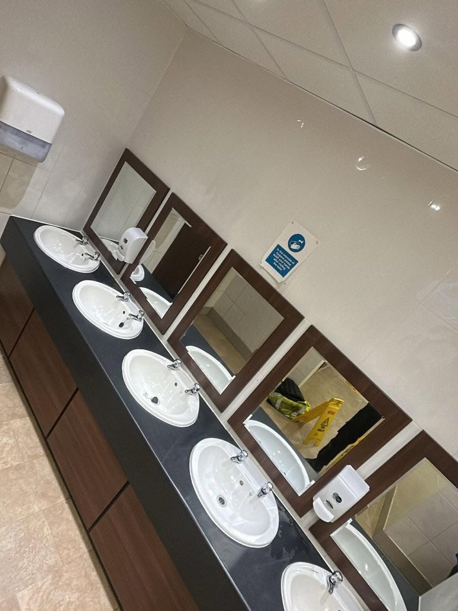 Communal washroom cleaned to a fully sanitised standard