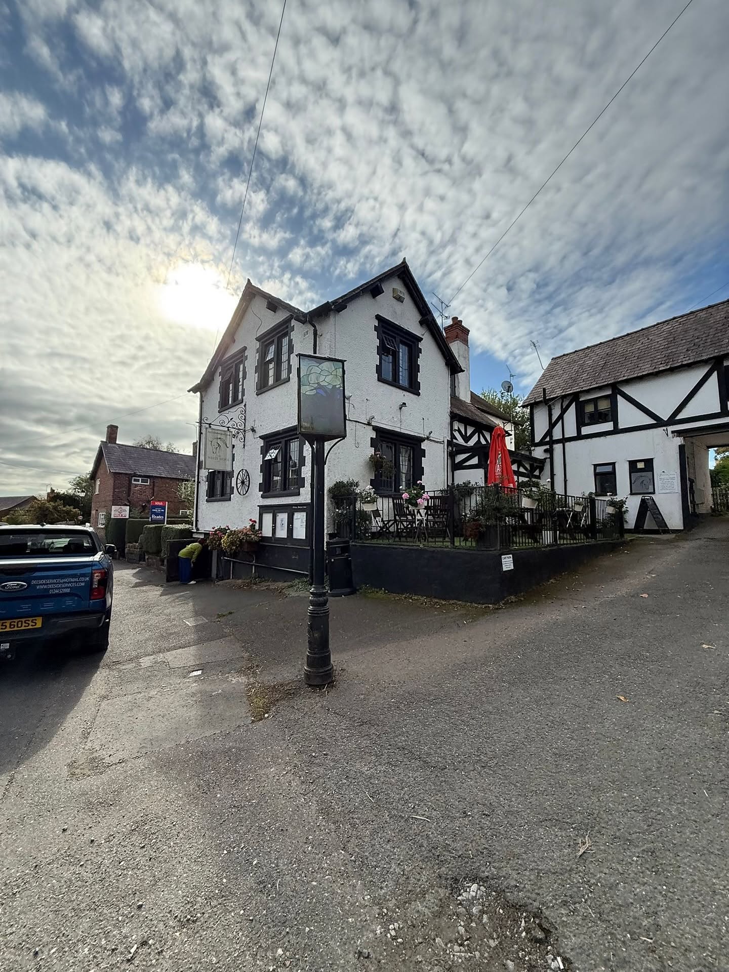 Exterior view of a pub building awaiting maintenance works